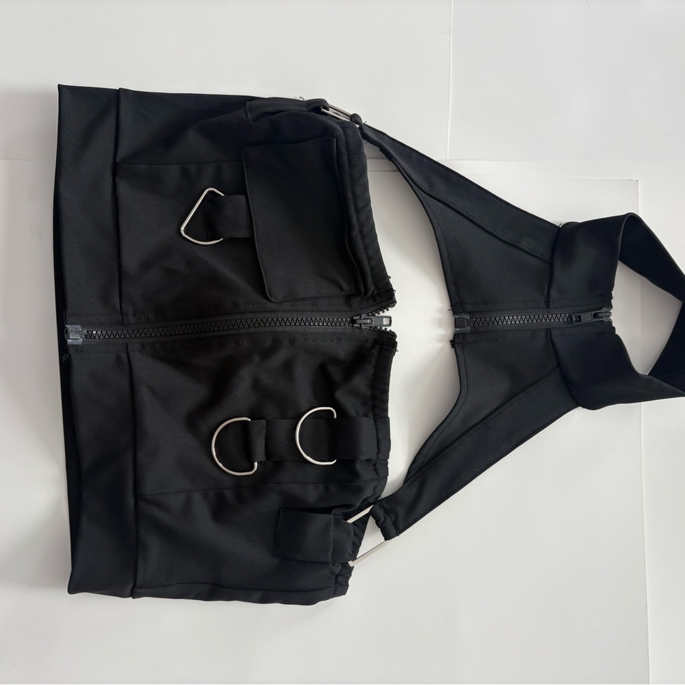 Black Crossbody shirt with Silver Accents